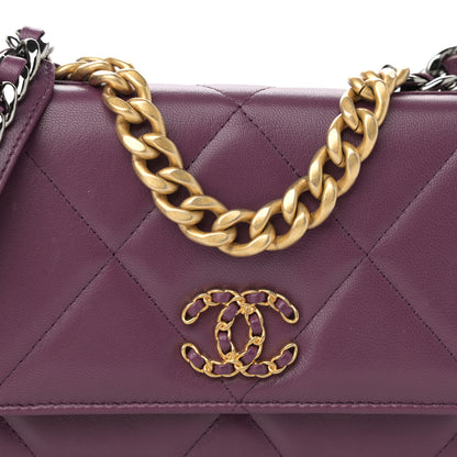 Chanel Lambskin Quilted Chanel 19 Wallet On Chain WOC Purple 9 of 14