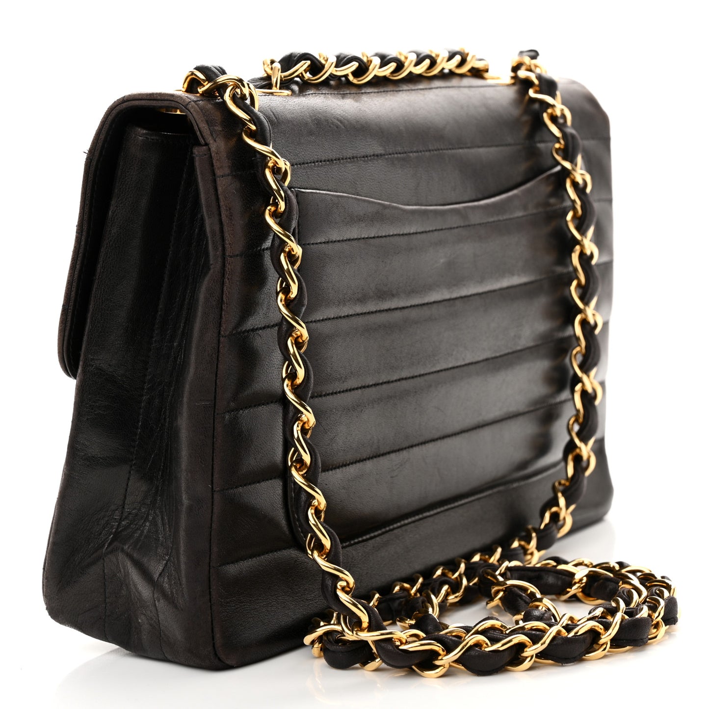 Lambskin Horizontal Quilt Jumbo Single Flap Black