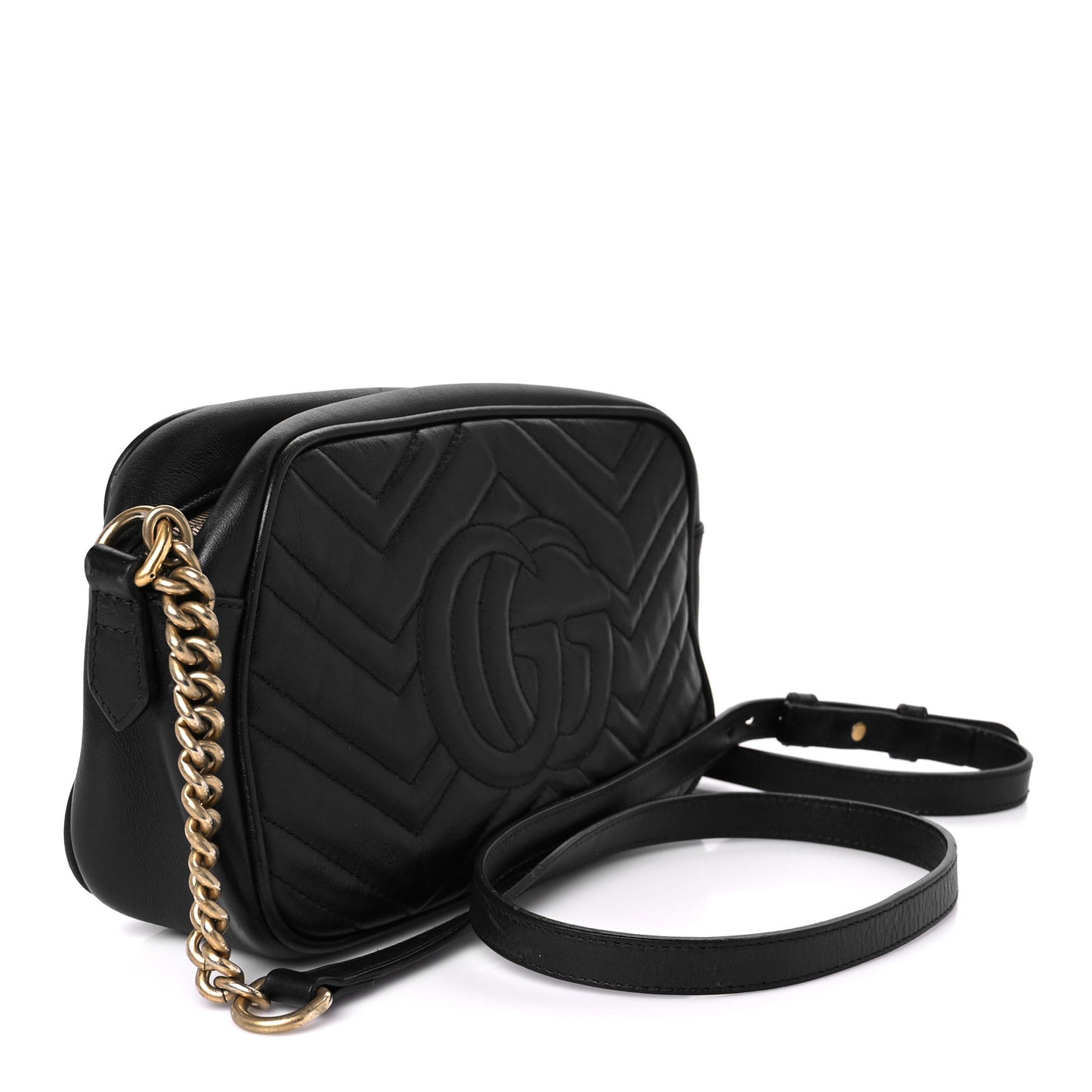 Calfskin Matelasse Small GG Marmont Chain Shoulder Bag Black