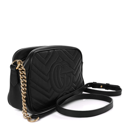 Gucci Calfskin Matelasse Small GG Marmont Chain Shoulder Bag Black 2 of 13