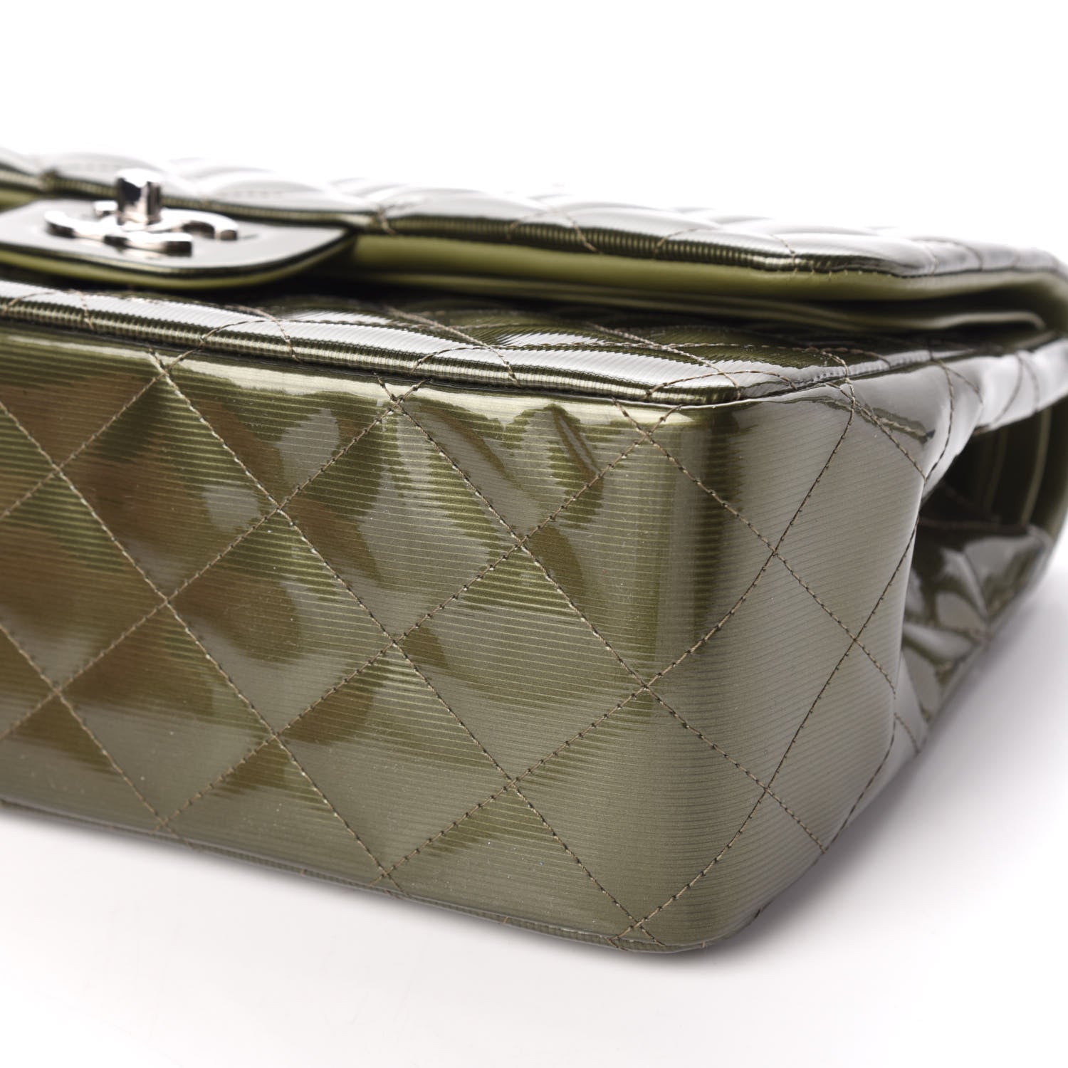 Chanel Striated Patent Quilted Jumbo Double Flap Green 8 of 11