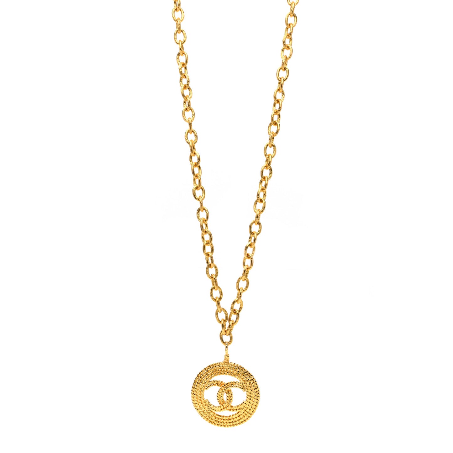 Metal CC Long Chain Pendant Necklace Gold