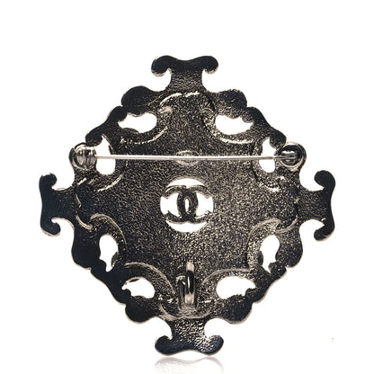 Chanel Crystal Cross CC Brooch Pendant Silver White Black 3 of 4