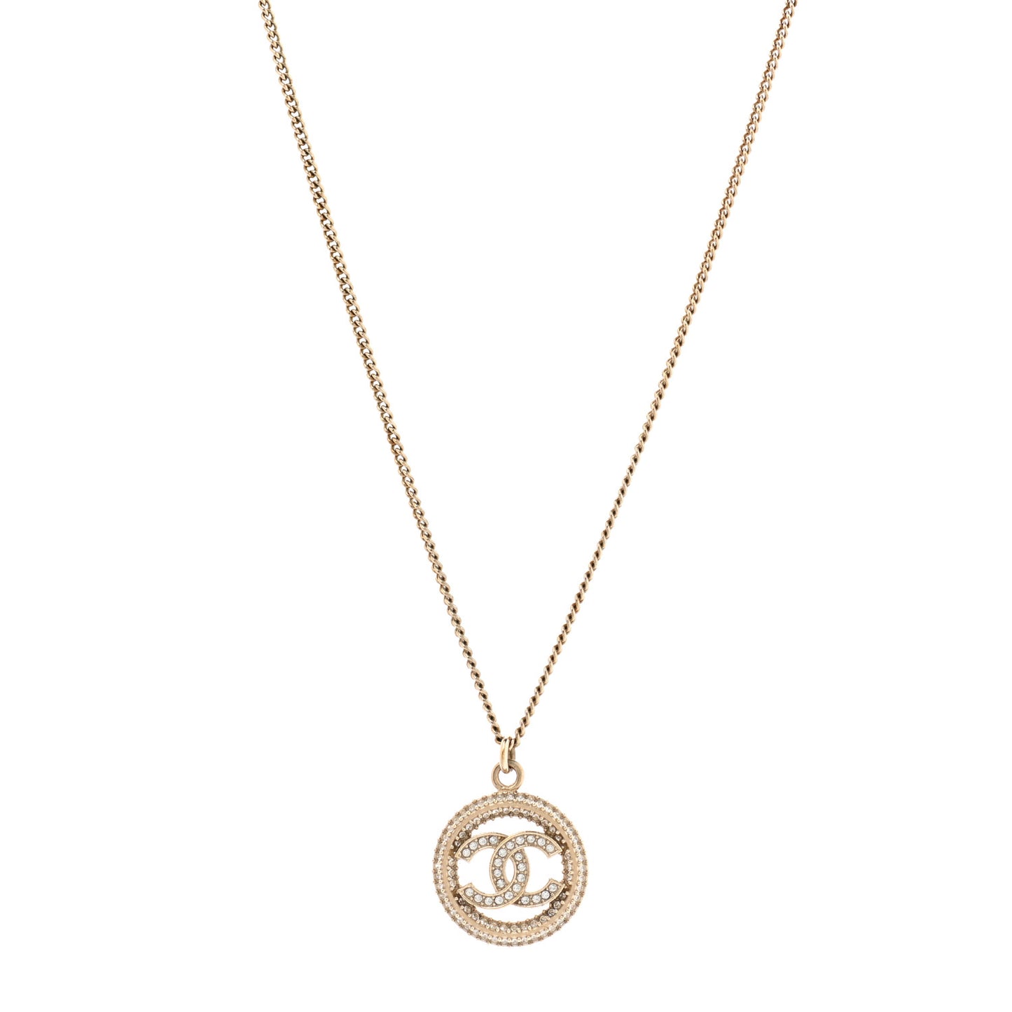 Crystal CC Medallion Pendant Necklace Gold