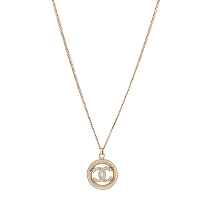 Chanel Crystal CC Medallion Pendant Necklace Gold 1 of 6