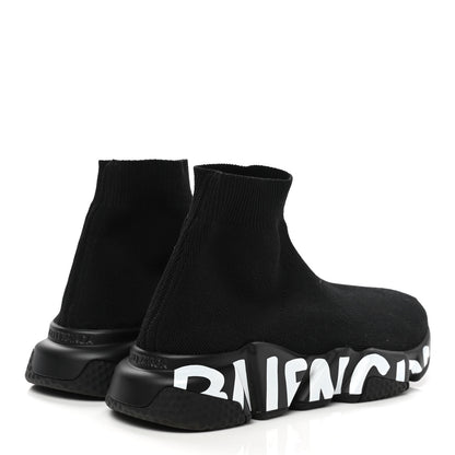 Balenciaga Neoprene Knit Womens Speed Graffiti Sneakers 36 Black White 4 of 8