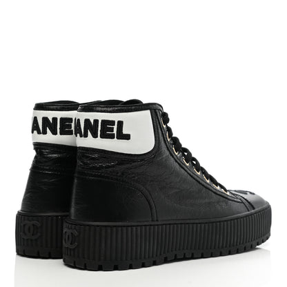 Chanel Aged Calfskin Lace Up Cap Toe Sneakers 36 Black White 4 of 9