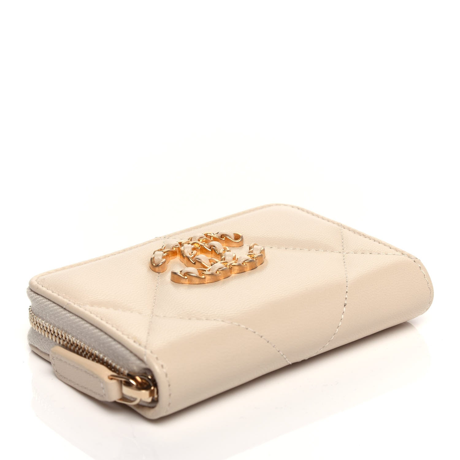 Chanel Lambskin Quilted 19 Zip Around Coin Purse Wallet Beige 4 of 8