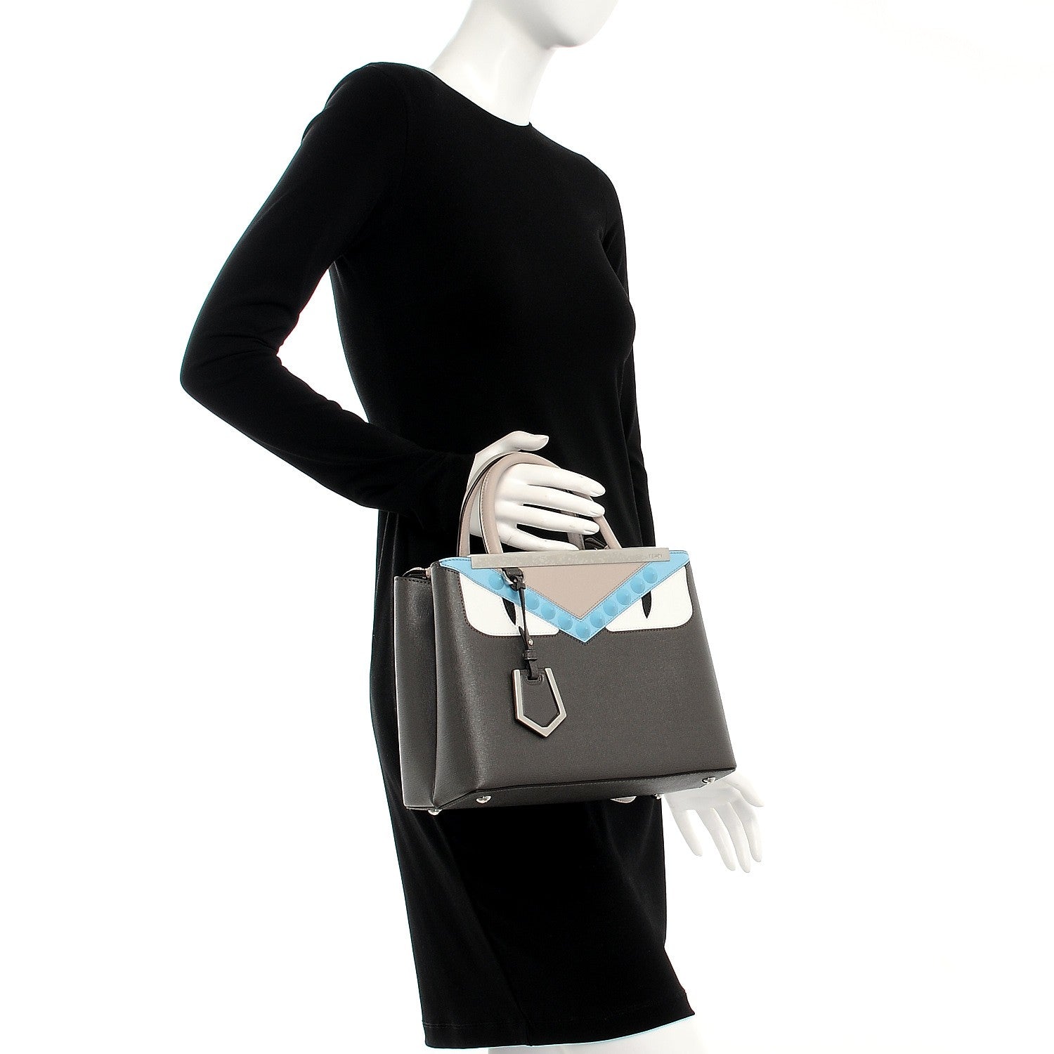 Fendi Vitello Elite Monster Eyes Studded Petite 2Jours Tote Carbone White Multicolor 3 of 8