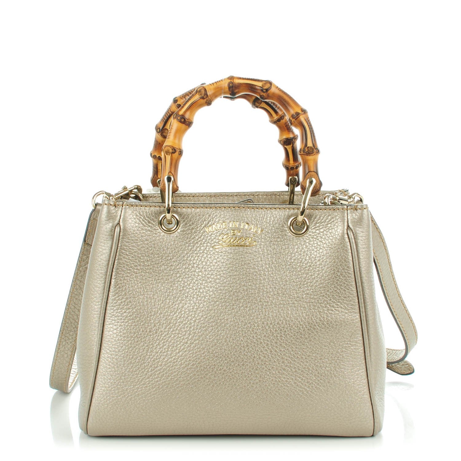 Gucci Metallic Calfskin Mini Bamboo Shopper Tote Golden Beige 1 of 7