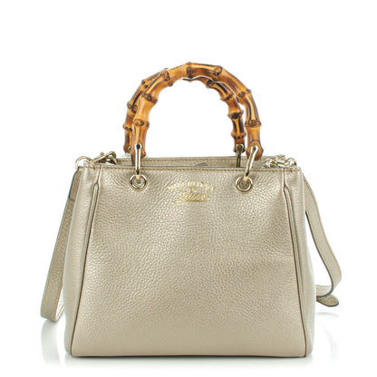 Gucci Metallic Calfskin Mini Bamboo Shopper Tote Golden Beige 1 of 7