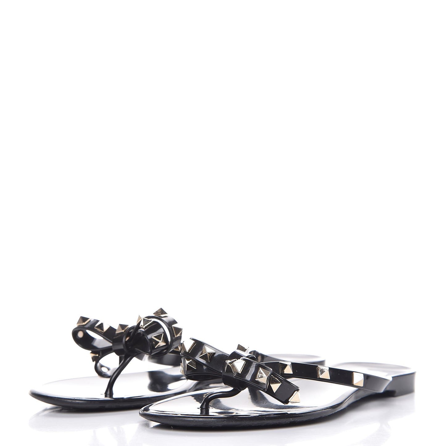 PVC Jelly Rockstud Bow Thong Sandals 41 Black