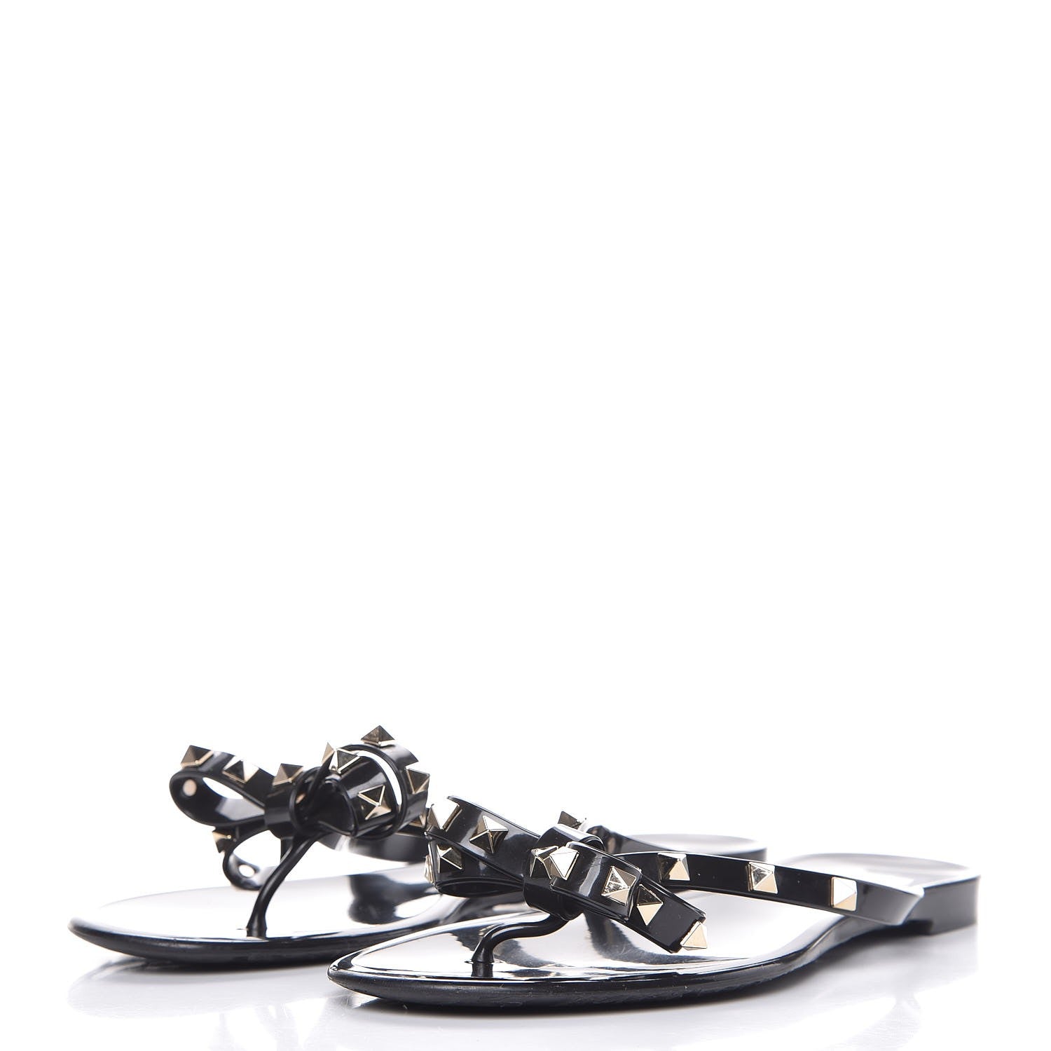Valentino Garavani PVC Jelly Rockstud Bow Thong Sandals 41 Black 3 of 9