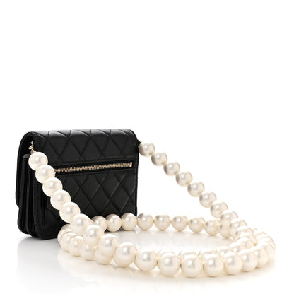 Chanel Calfskin Quilted Mini Maxi Pearls Wallet On Chain WOC Black 3 of 13