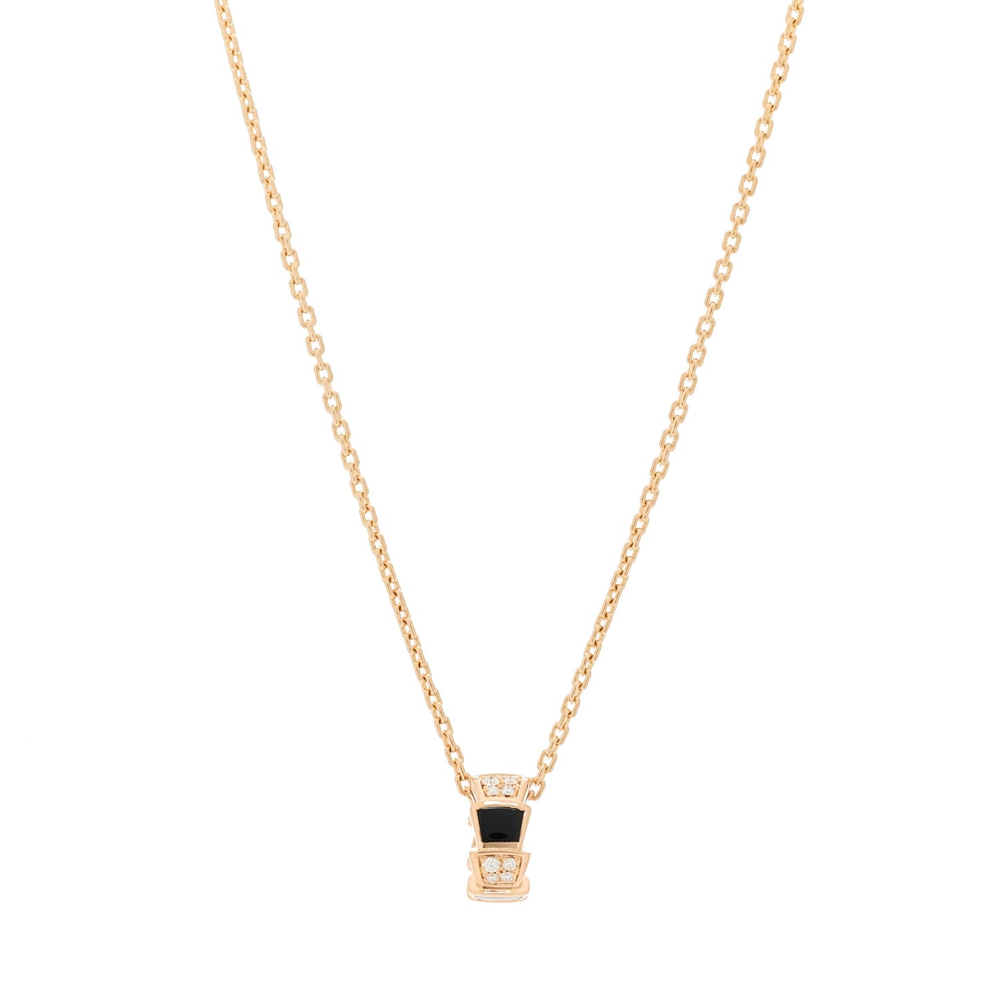 18K Rose Gold Diamond Black Onyx Serpenti Viper Pendant Necklace