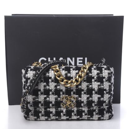 Chanel Tweed Quilted Large Chanel 19 Flap Black Ecru White 11 of 11