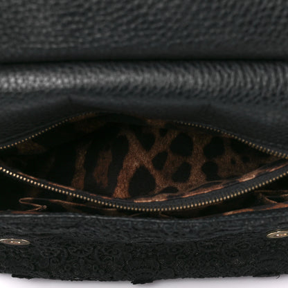 Dolce & Gabbana DOLCE & GABBANA Calfskin Lace Miss Sicily Satchel Black 6 of 14