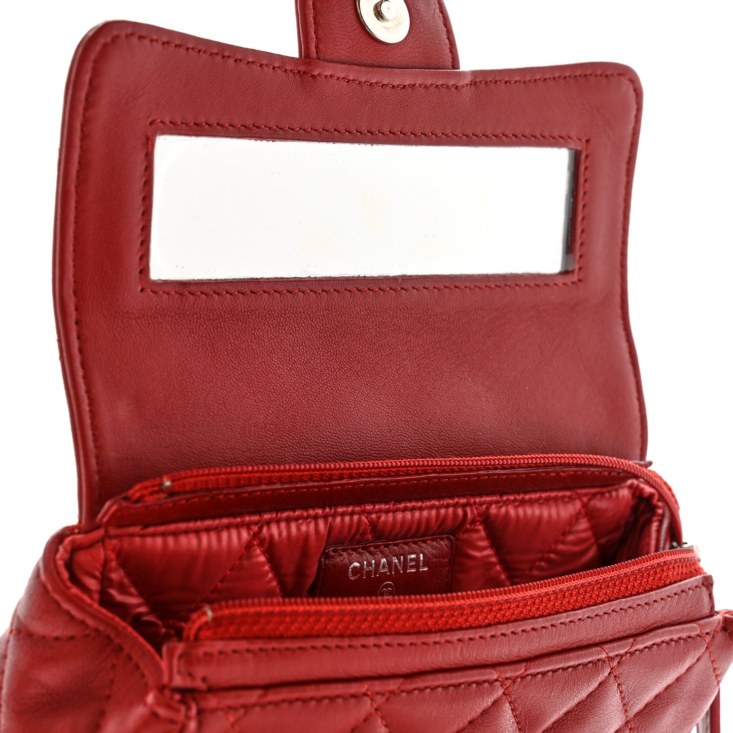 Lambskin Quilted Flap Cosmetic Case Red