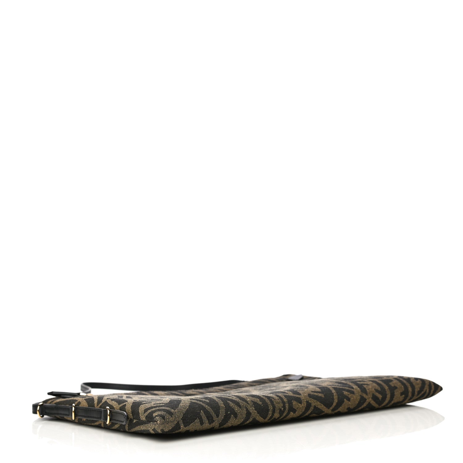 Fendi X SARAH COLEMAN Fabric Jacquard Vitello King FF Vertigo Pochette Tobacco Moro Black 4 of 10