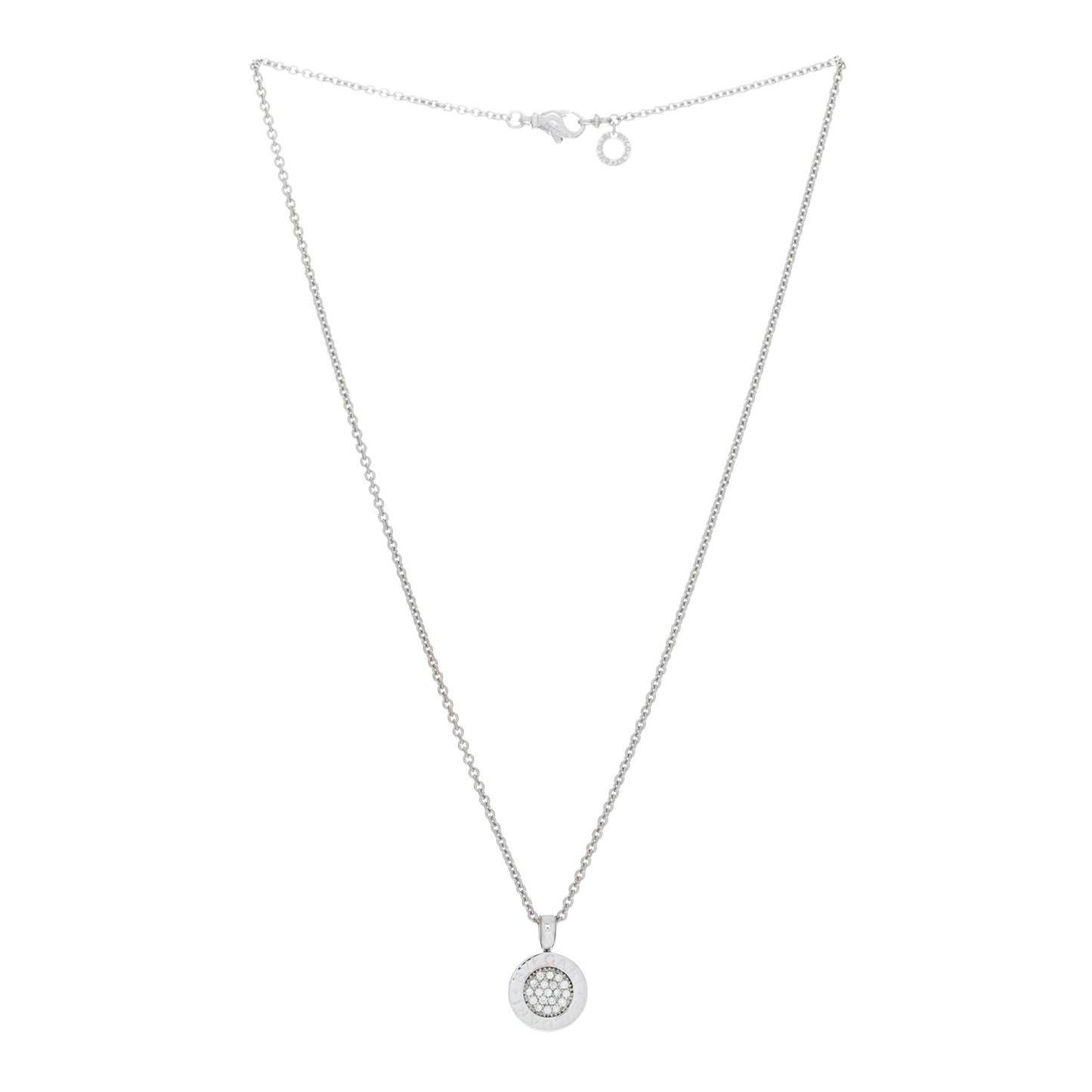 18K White Gold Diamond BVLGARI BVLGARI Pave Pendant Necklace