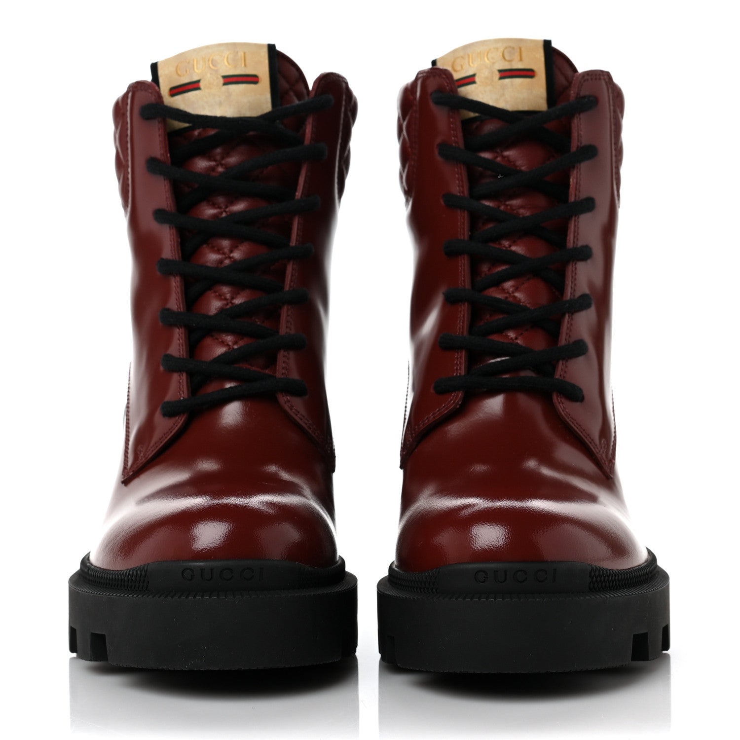 Gucci Magnum Calfskin Nappa Quilted Lace Up Ankle Boots 38 Garnet Red 2 of 8