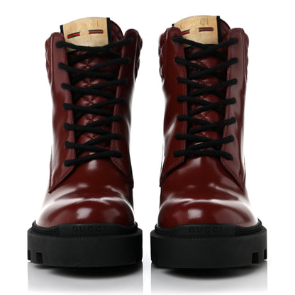 Gucci Magnum Calfskin Nappa Quilted Lace Up Ankle Boots 38 Garnet Red 2 of 8