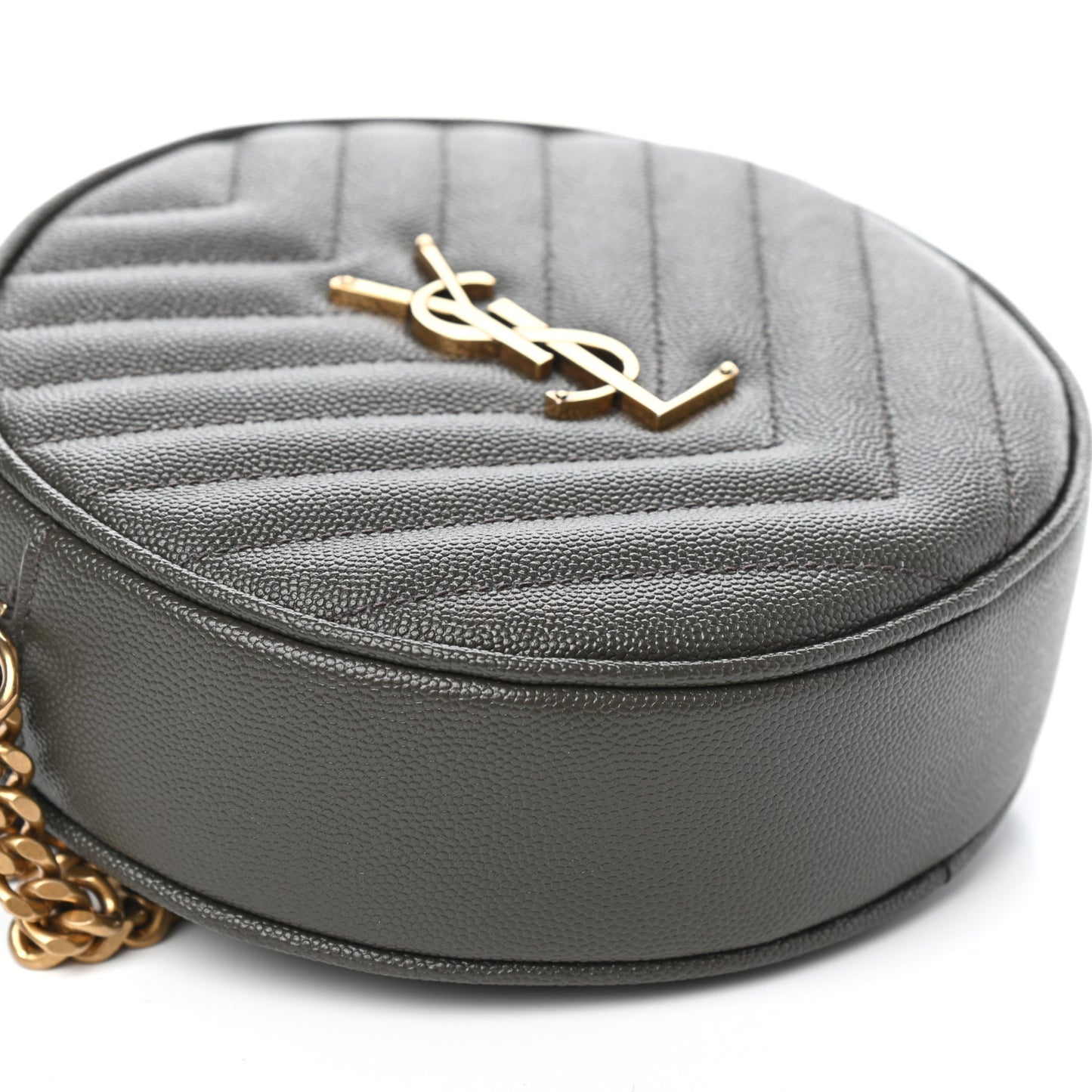 Grain De Poudre Matelasse Chevron Quilted Round Vinyle Camera Bag Pebble