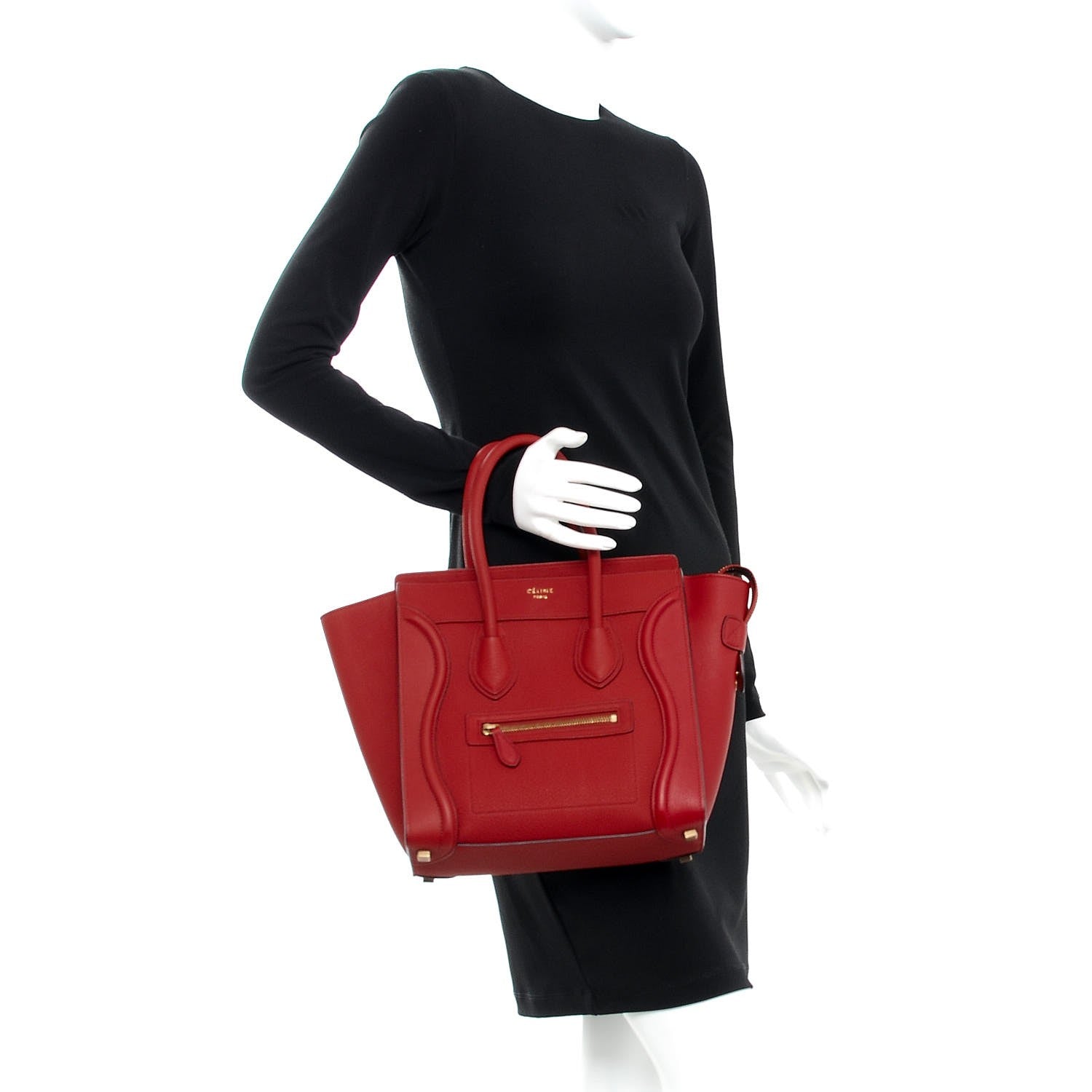 Celine Drummed Calfskin Micro Luggage Red 2 of 9