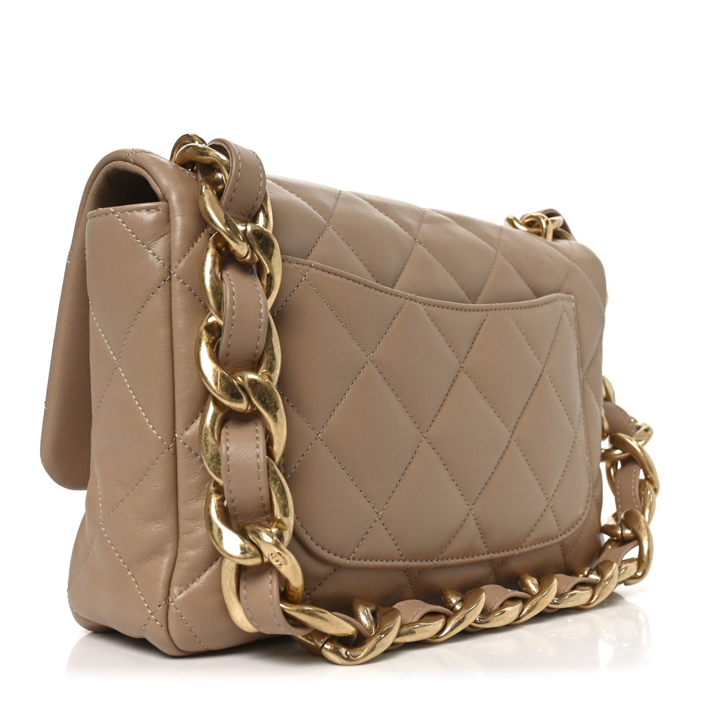 Lambskin Quilted Large CC Funky Town Flap Beige