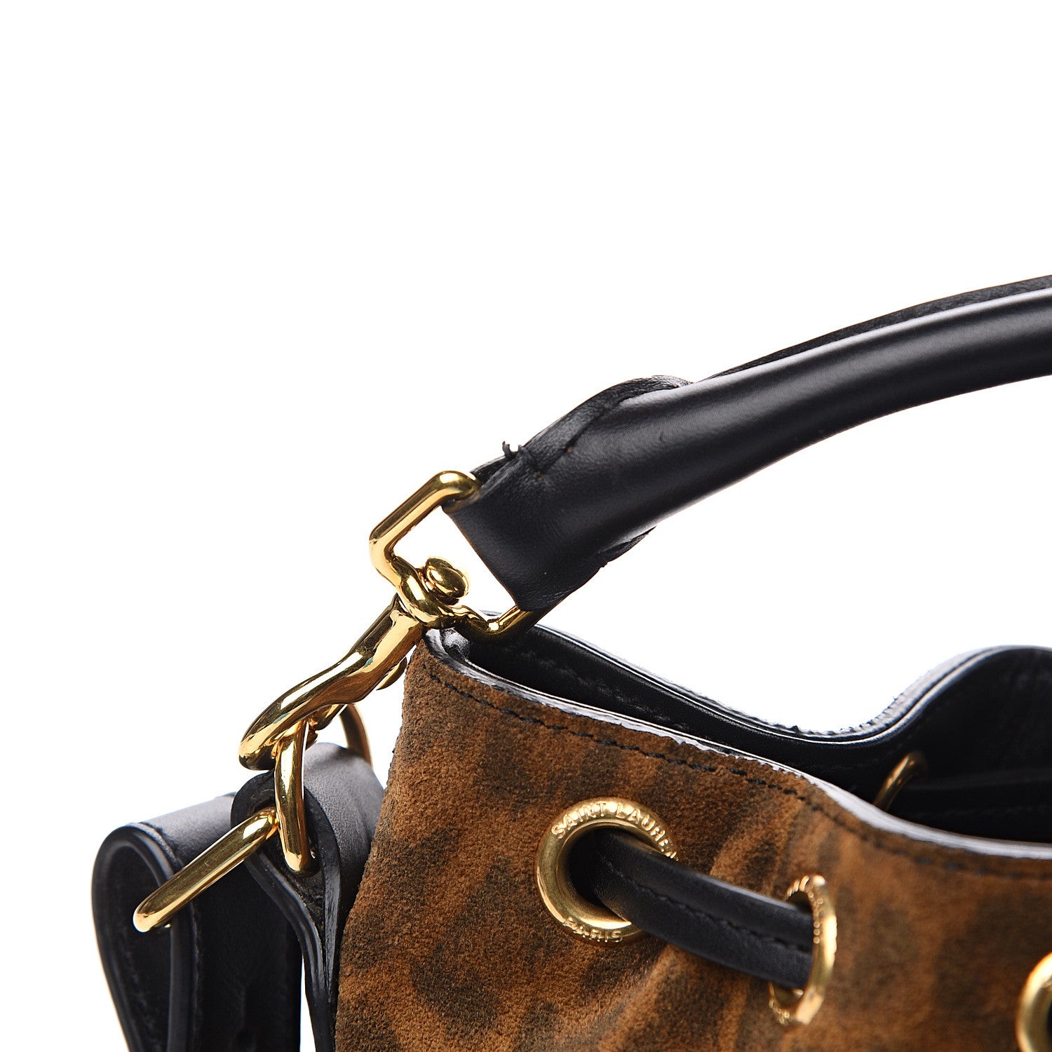 Saint Laurent Suede Leopard Small Emmanuelle Fringe Bucket Bag Tan Black 10 of 10