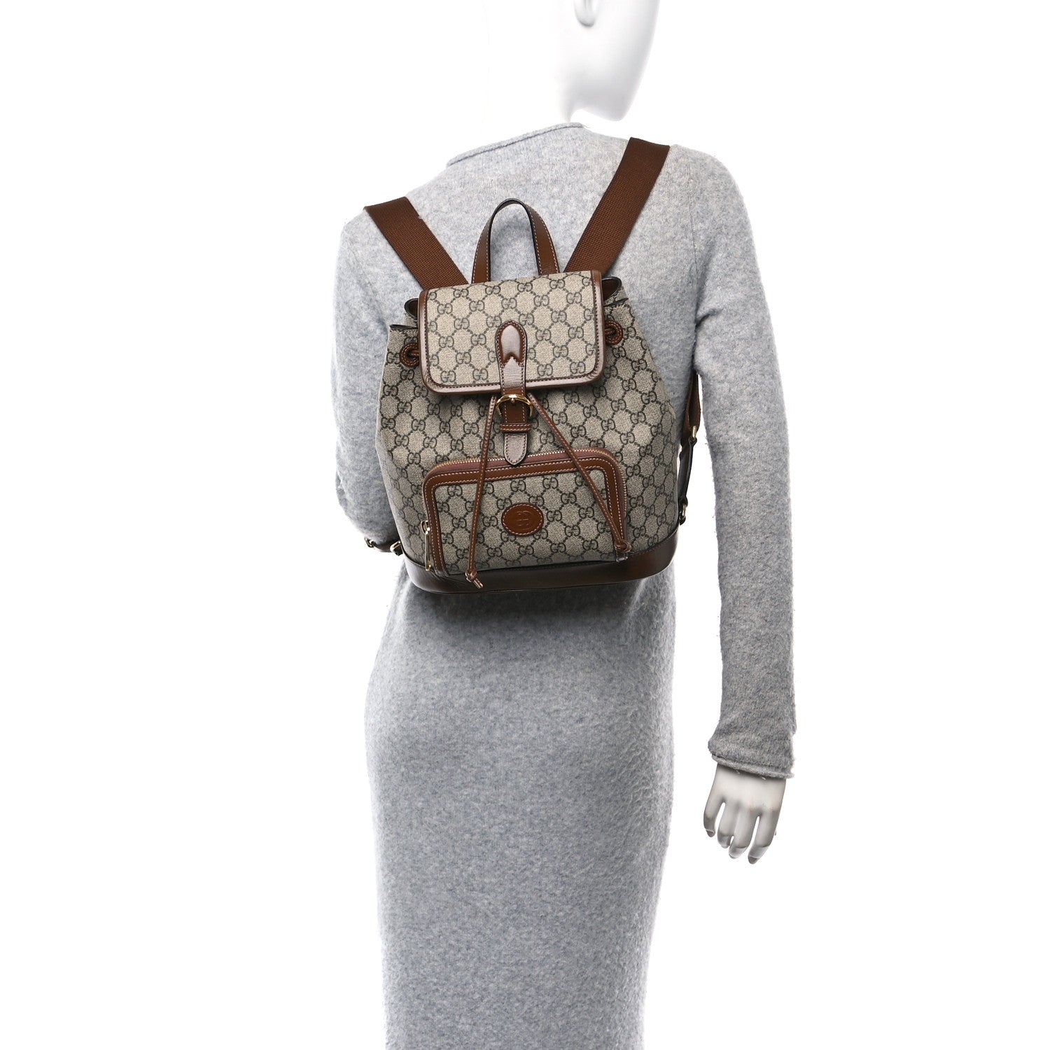 Gucci GG Supreme Monogram Azalea Calfskin Retro Interlocking G Buckle Backpack Beige Ebony Brown Sugar 2 of 11