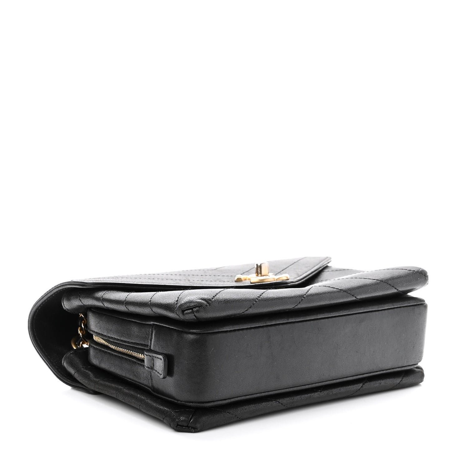 Lambskin Chevron Stitched Envelope Flap Bag Black