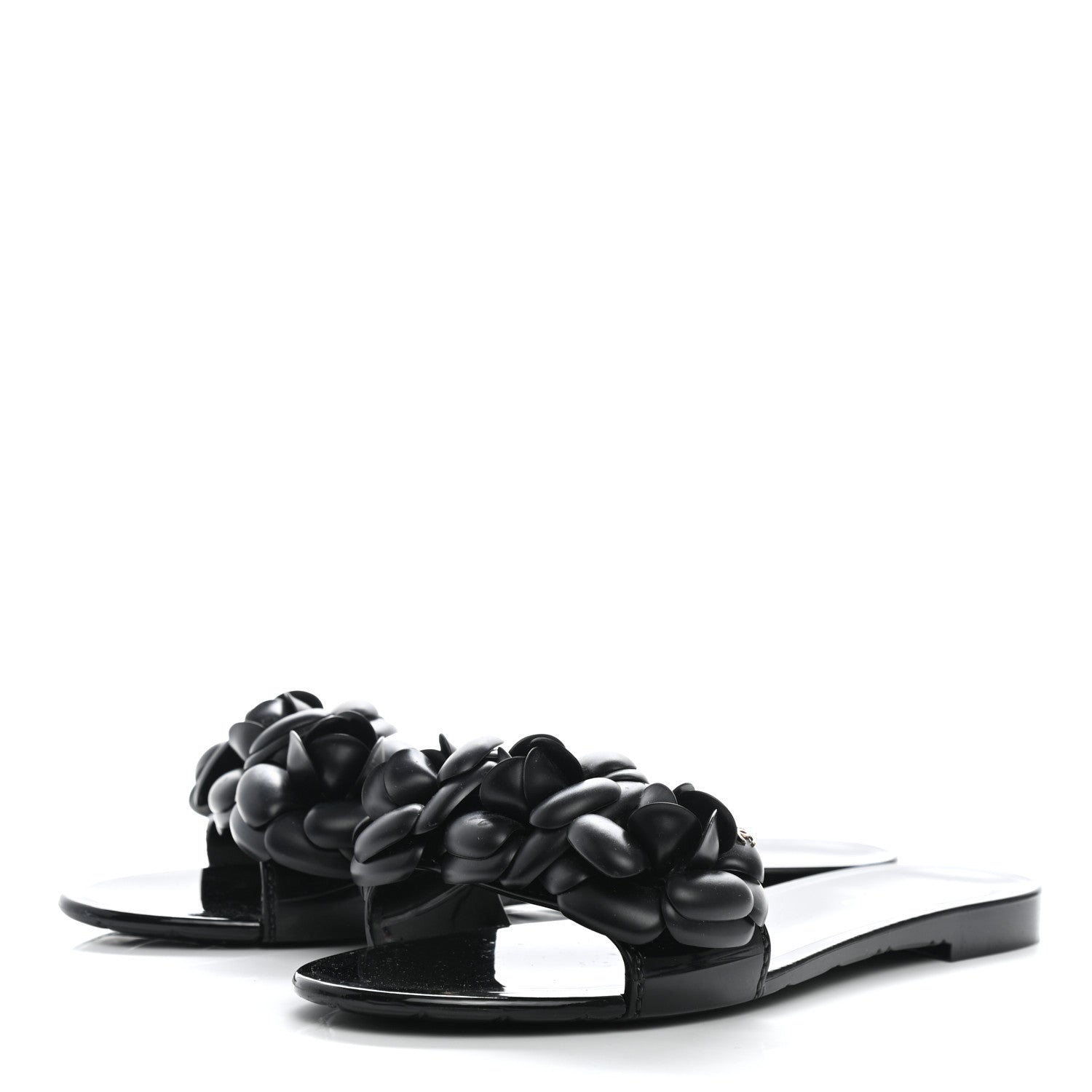 Chanel Patent Quilted Camellia Sandal 38 Black 3 of 14