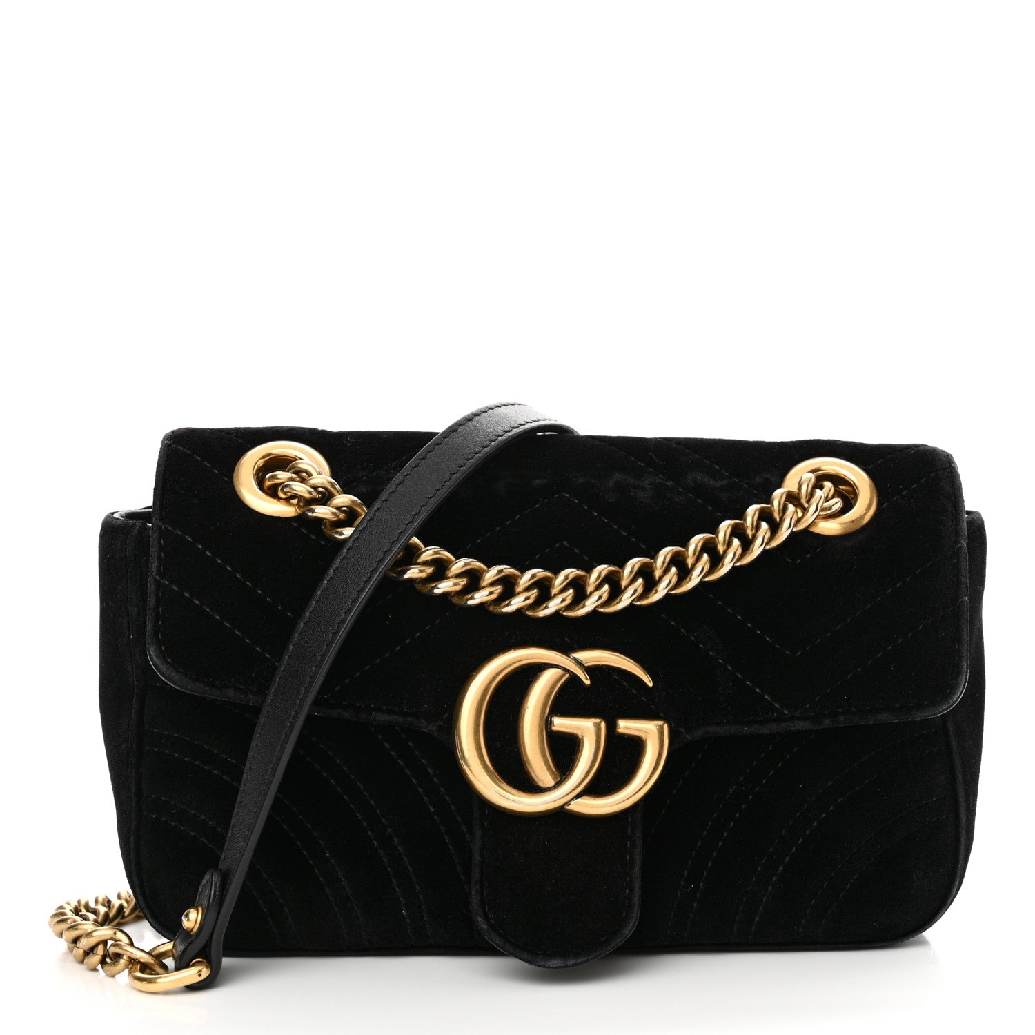 Gucci Velvet Matelasse Mini GG Marmont Shoulder Bag Black 1 of 16