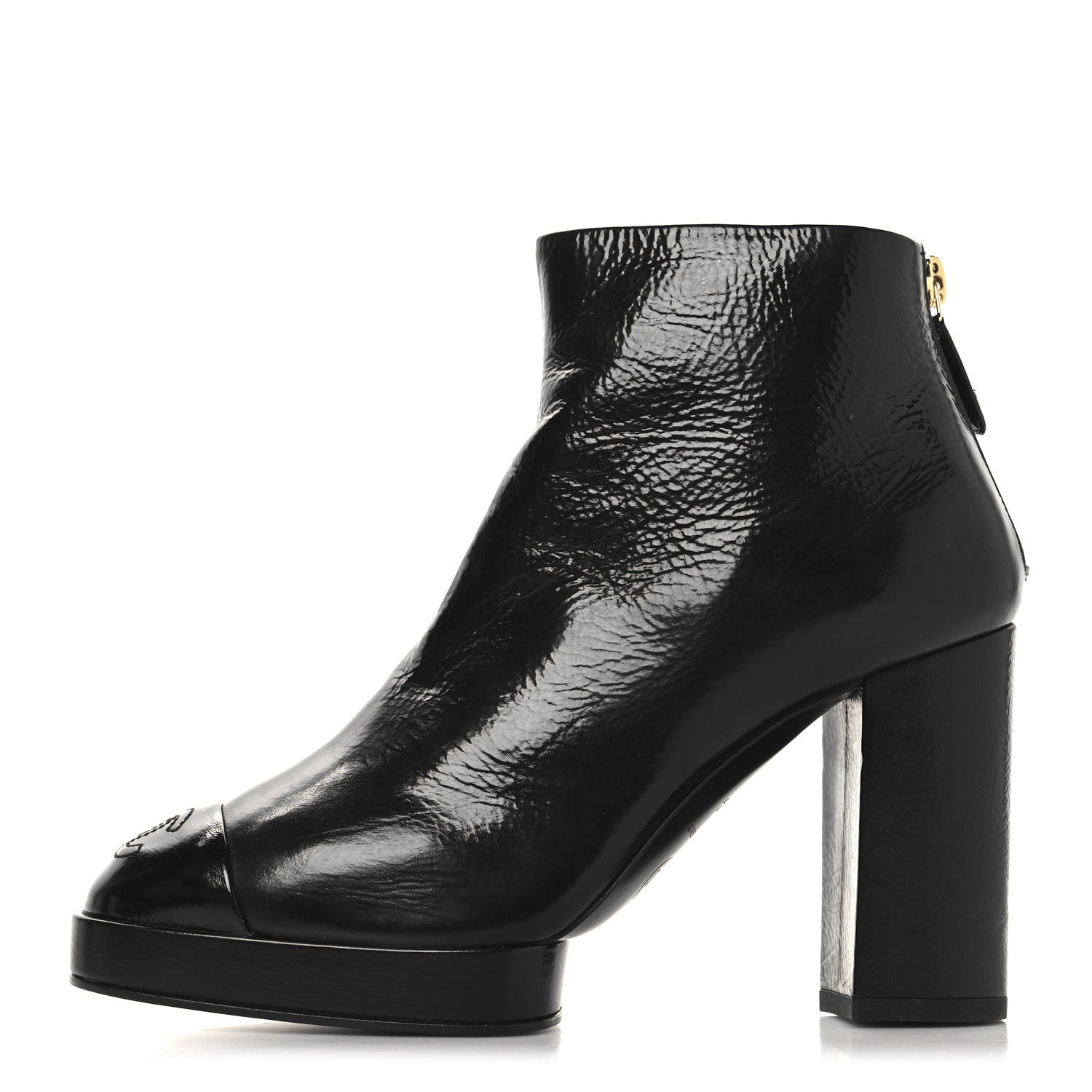Chanel Shiny Crumpled Calfskin CC Cap Toe Ankle Boots 35.5 Black 1 of 10