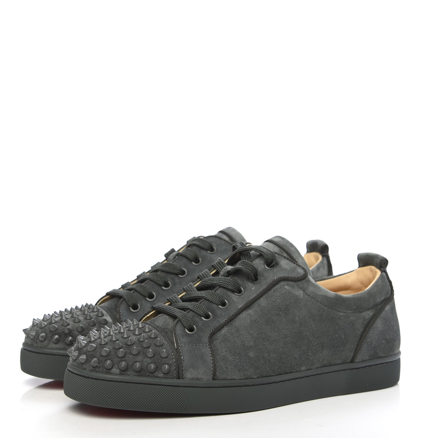 Christian Louboutin Veau Velours Mens Louis Junior Spikes Flat Sneakers 44 Grey 3 of 8