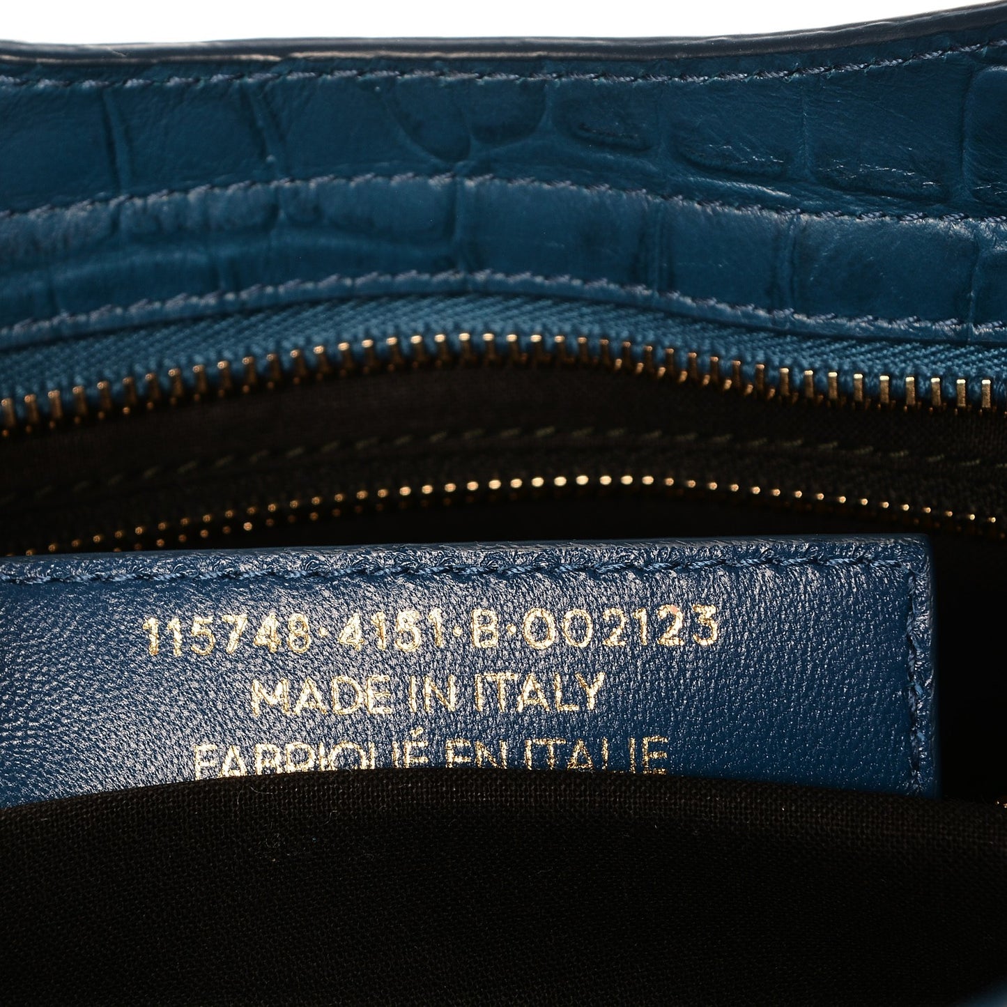 Calfskin Crocodile Embossed Classic Gold Hardware City Bleu Marine