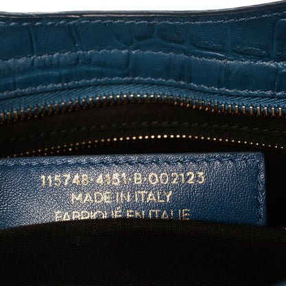 Balenciaga Calfskin Crocodile Embossed Classic Gold Hardware City Bleu Marine 8 of 8