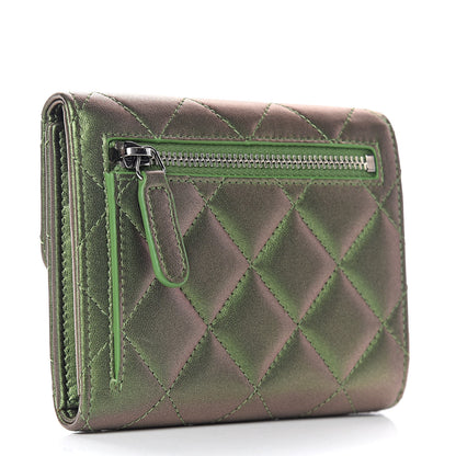 Chanel Iridescent Lambskin Quilted Small Compact Wallet Green 3 of 11