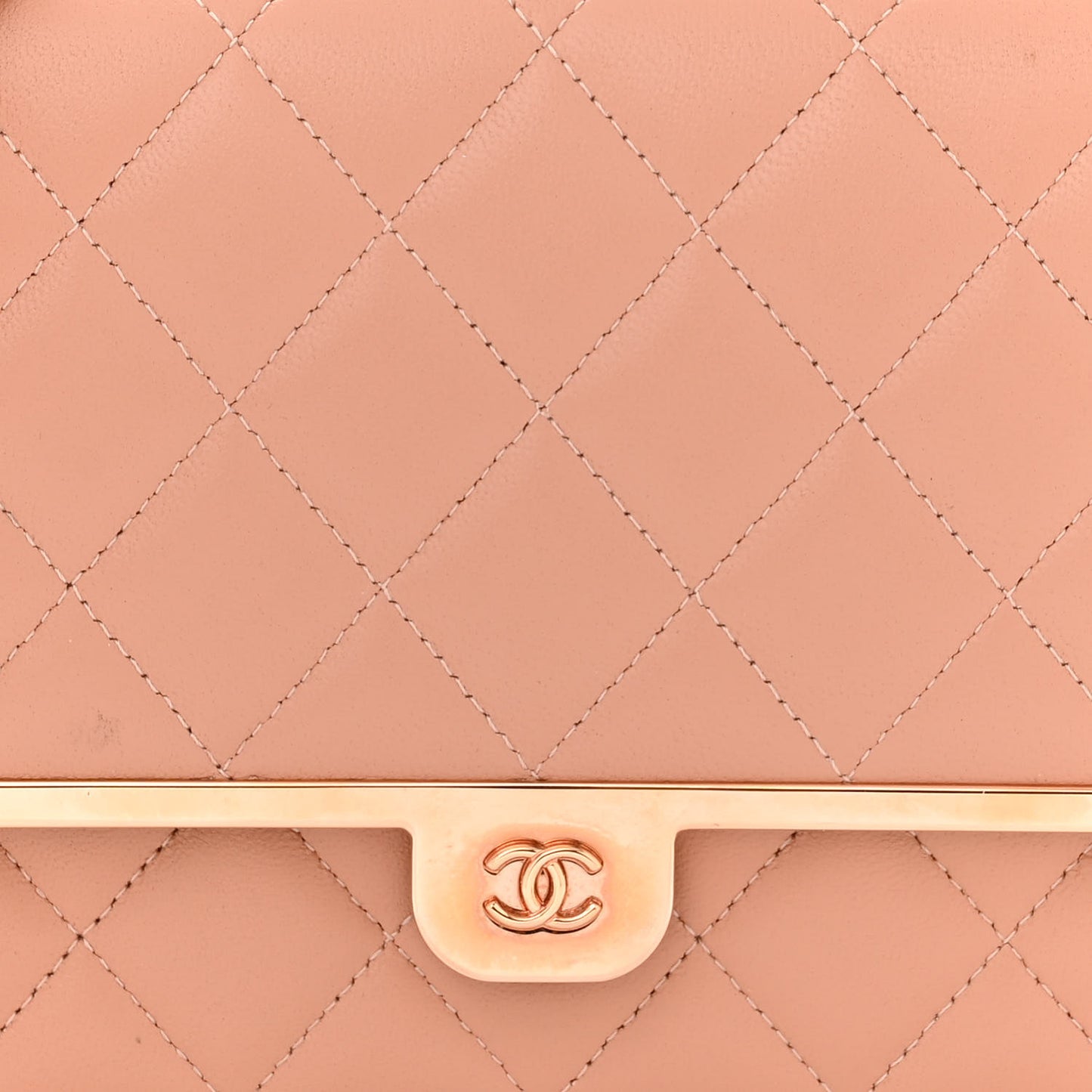 Lambskin Metal Quilted Wallet On Chain WOC Beige