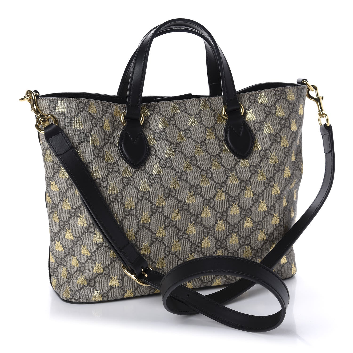 Gucci Soft GG Supreme Monogram Bees Small Crossbody Tote Beige Oro Black 3 of 10