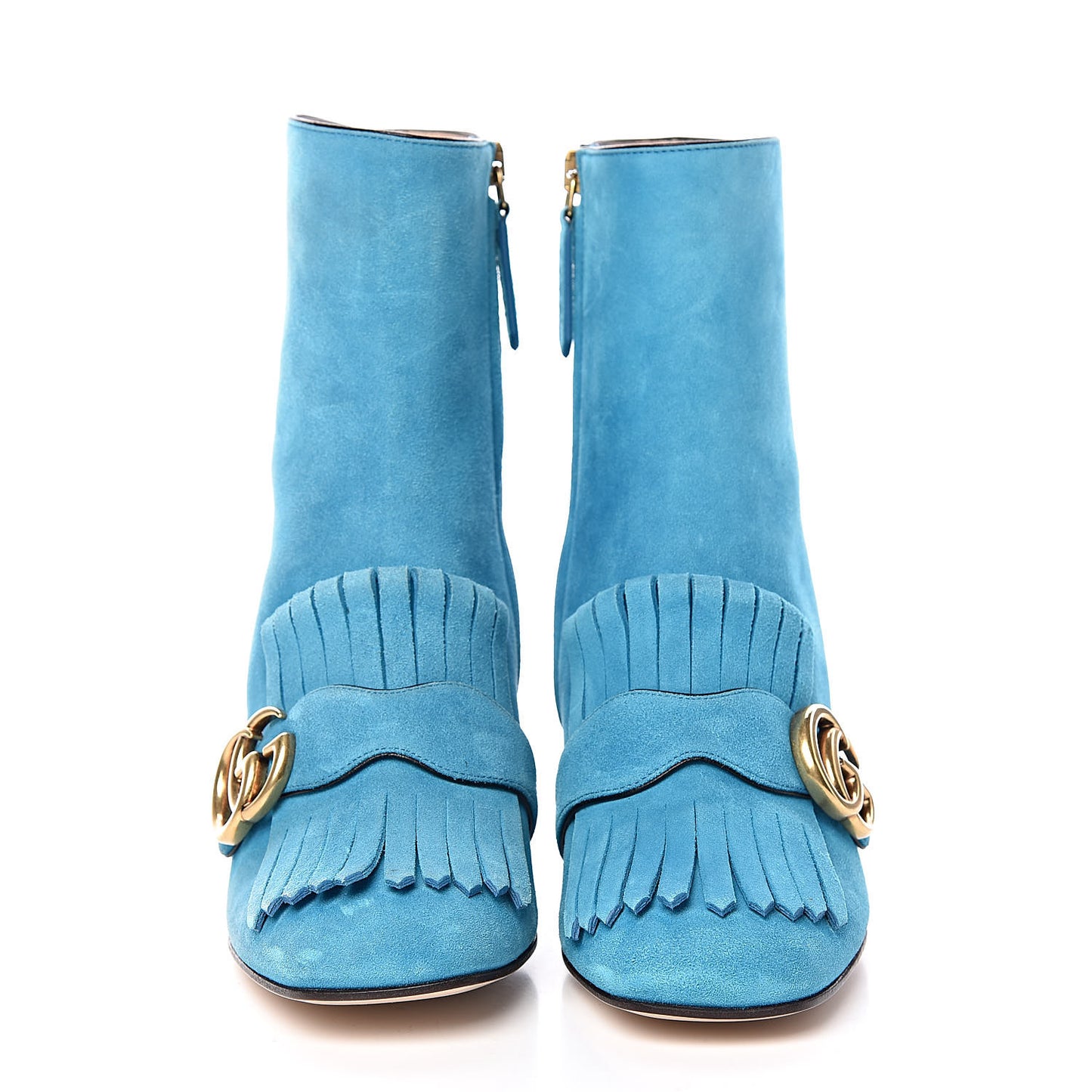 Kid Scamosciato GG Marmont Fringe 75mm Ankle Boots 35.5 New Bright Turquoise