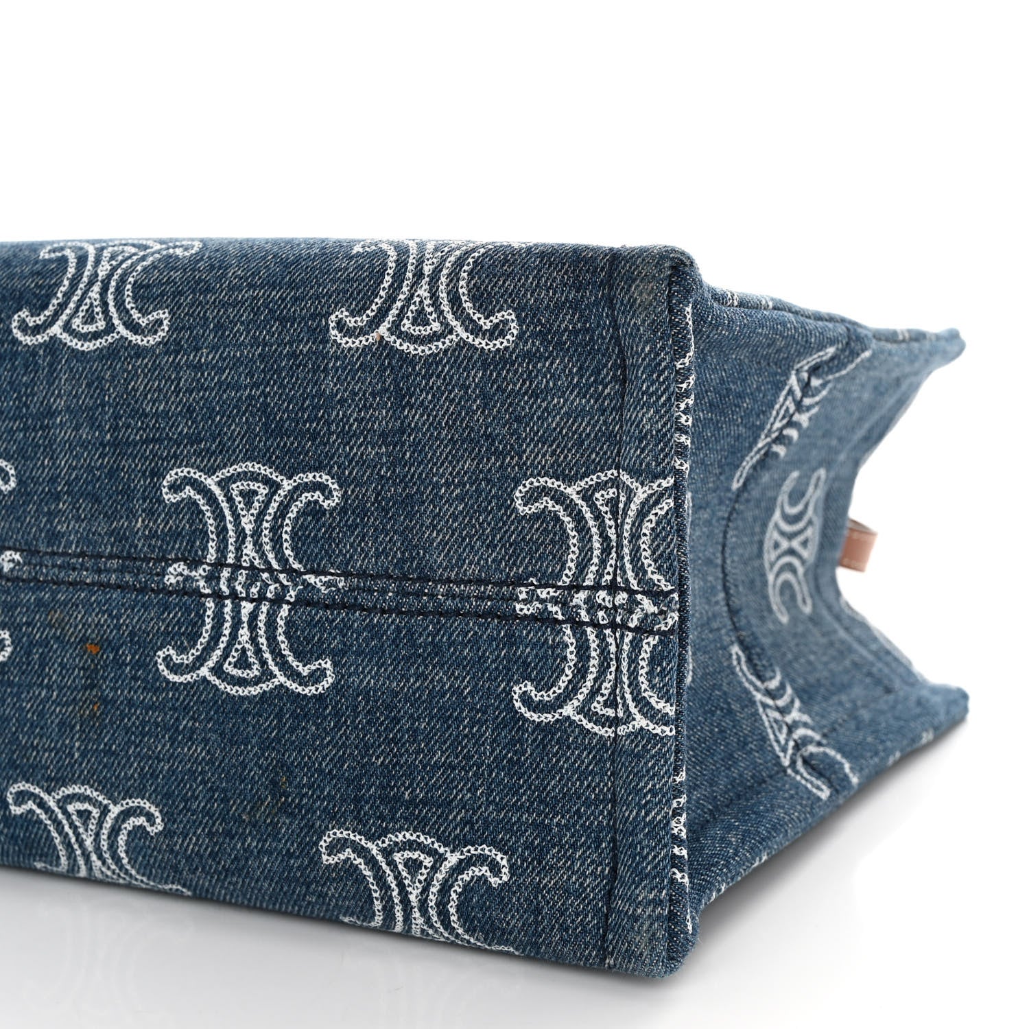 Celine Denim Calfskin Triomphe Print Cabas Blue Tan 9 of 10
