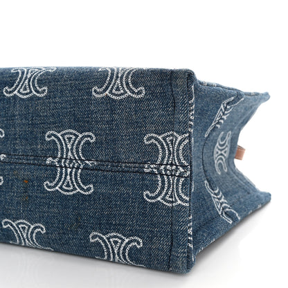 Celine Denim Calfskin Triomphe Print Cabas Blue Tan 9 of 10