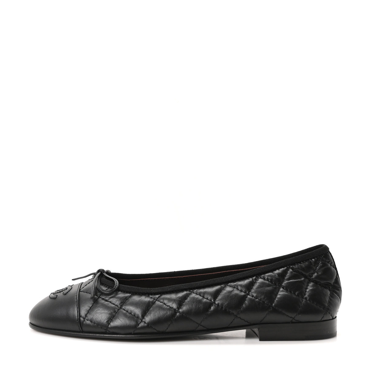 Aged Calfskin Quilted CC Cap Toe Ballerina Flats 37.5 Black