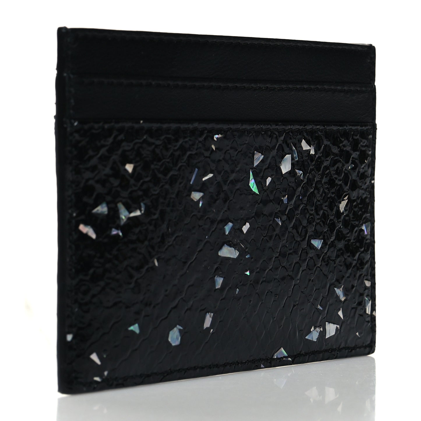 Lambskin Python Embossed Glitter Monogram Credit Card Case Black