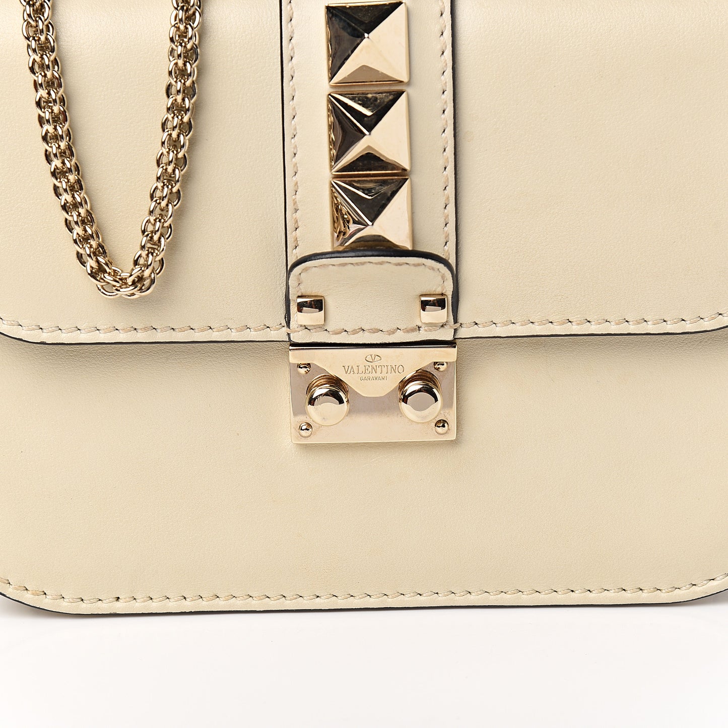 Vitello Small Glam Lock Rockstud Flap White