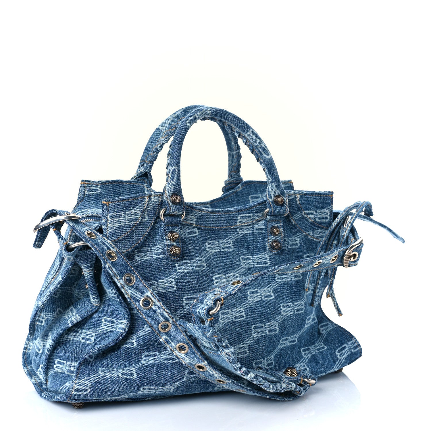 Balenciaga Denim BB Monogram Neo Cagole City Handbag Blue 2 of 7