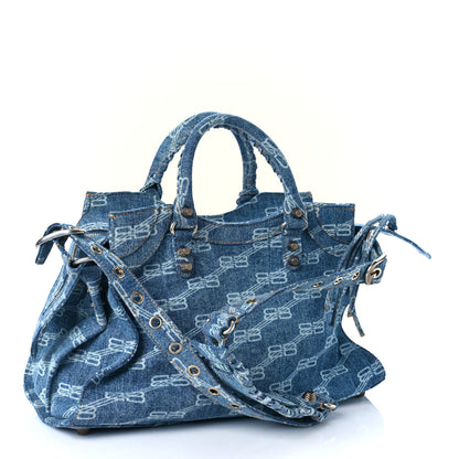 Balenciaga Denim BB Monogram Neo Cagole City Handbag Blue 2 of 7