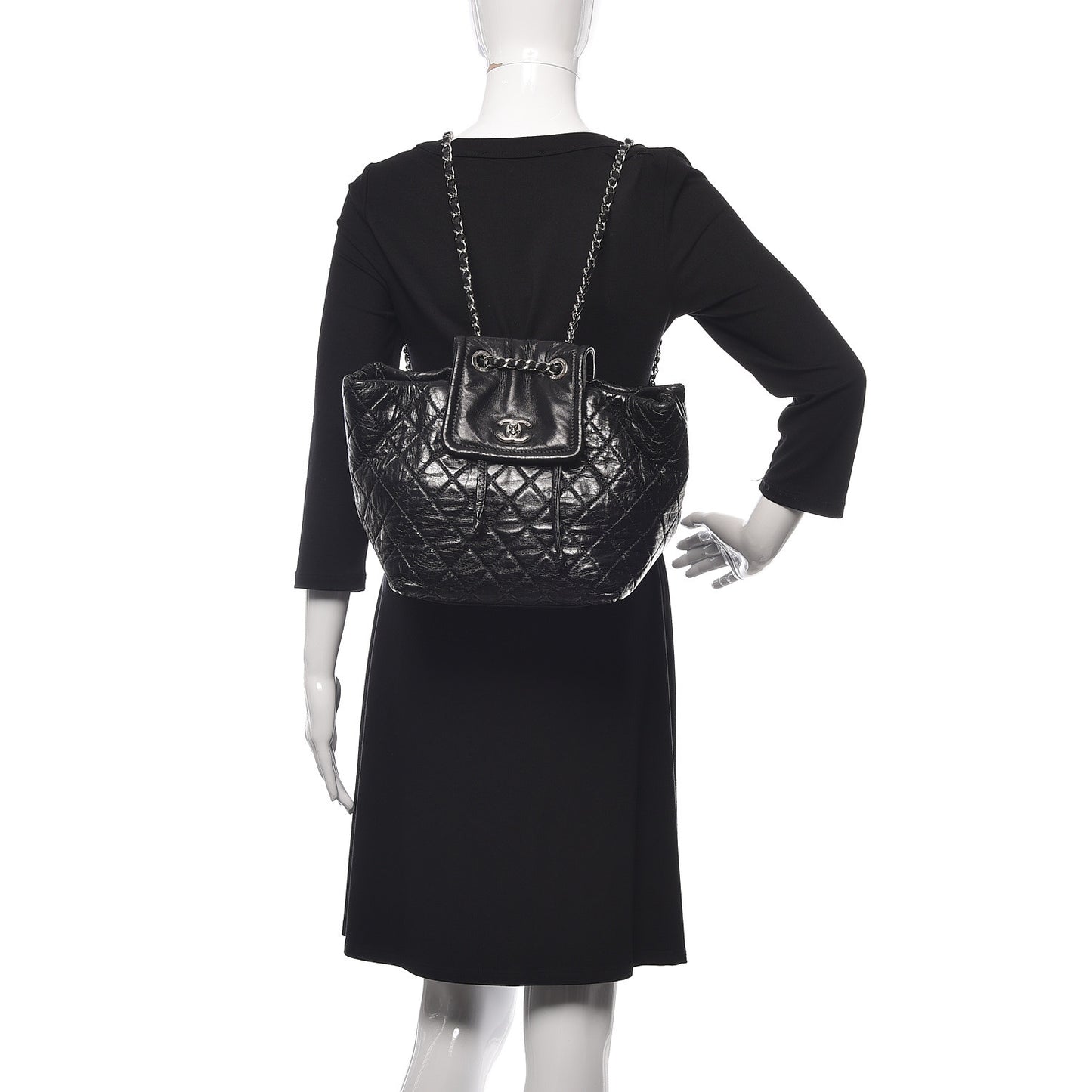 Glazed Calfskin Quilted Beijing Backpack Black